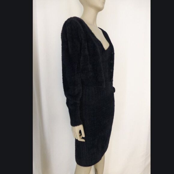 NWOT Freshman 1996 2-Piece Set, Ribbed, and Fuzzy Black Dress with Cardigan - Picture 6 of 13